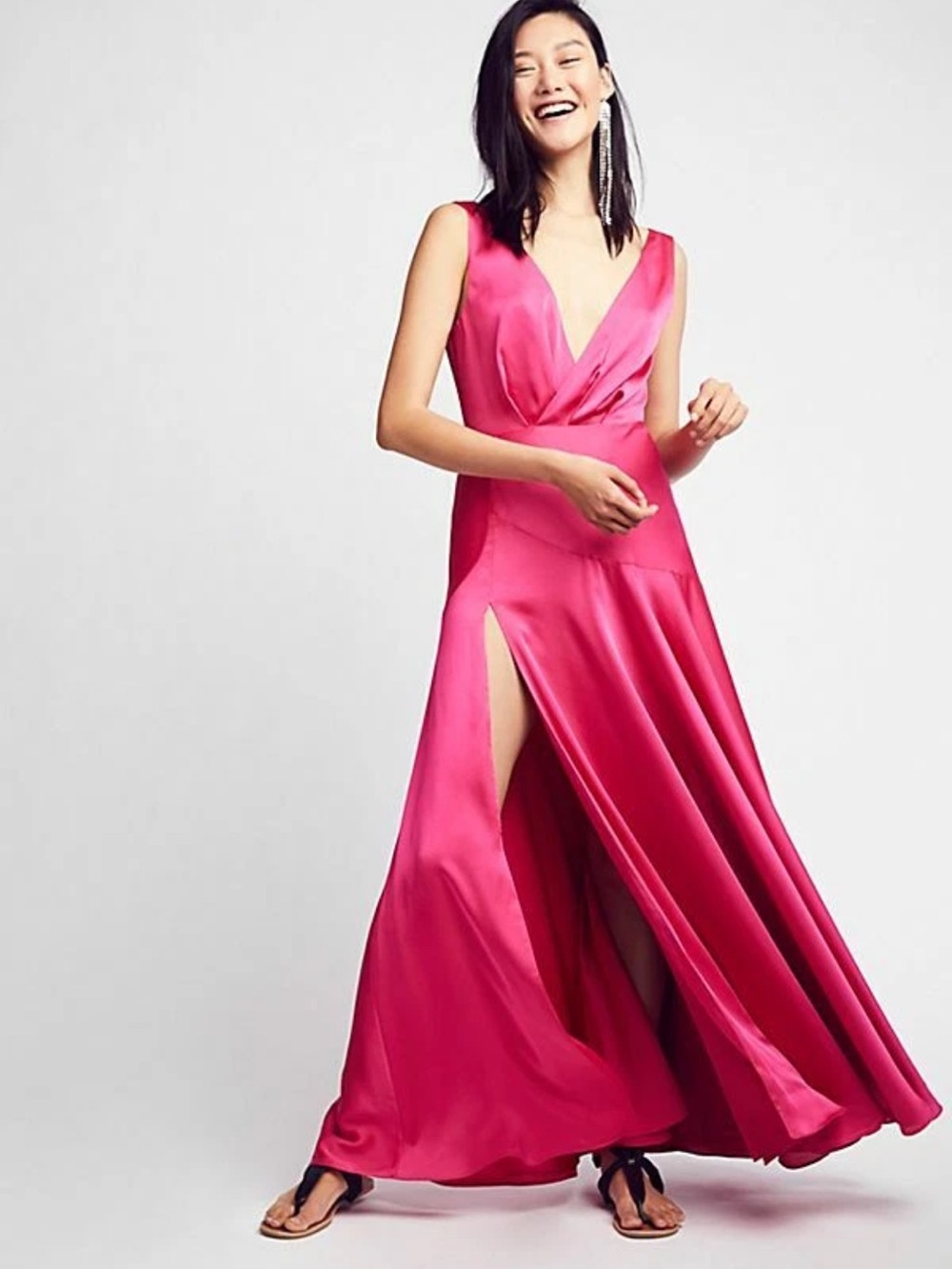 Fame and Partners by Free People - Hot Pink Deep V-Neck Maxi Dress